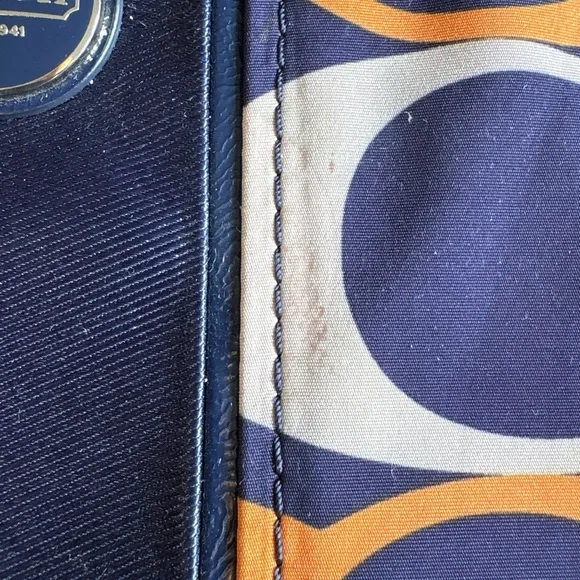 Coach Shoulder Bag Navy, White, Orange Signature C Pattern with wallet - Picture 7 of 15